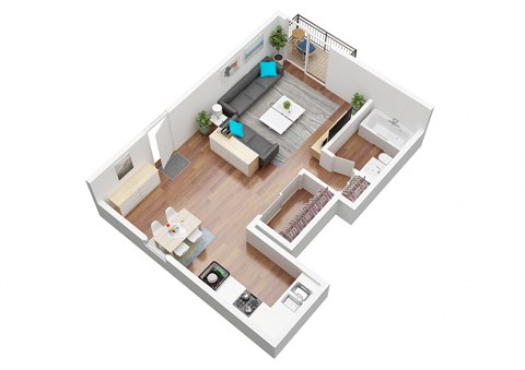Floor plan for studio, 1 bath, 400 sqft